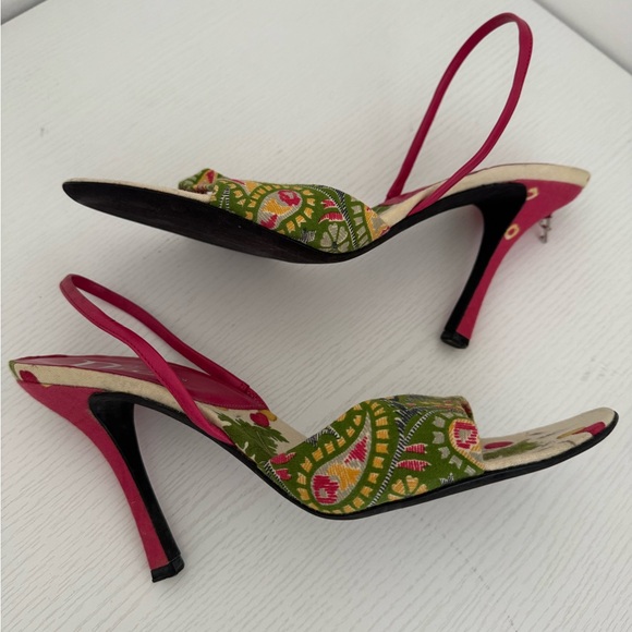 Dior Vintage EU 41 Pink Cream Paisley Lock Key Charm Slingback Sandals Heels Y2K - Picture 6 of 10